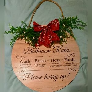 Wood Bathroom Rules Sign Wall Art